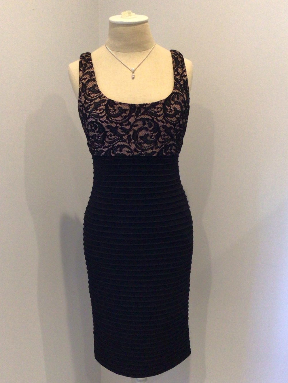 Calvin Klein Black Lace-Detail Ribbed Sheath Dress